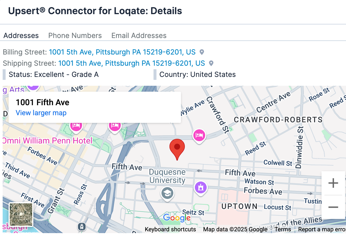 Upsert® Connector for Loqate Address Validation Details