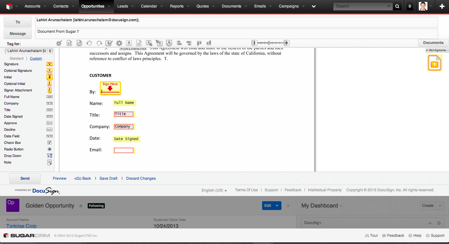 DocuSign - Tag and Send Documents in SugarCRM