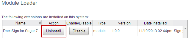 Uninstall DocuSign for Sugar