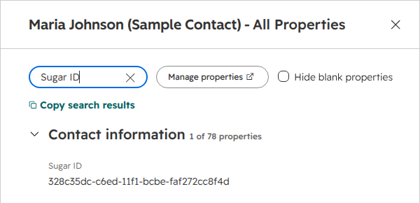 Sugar ID property on a HubSpot contact
