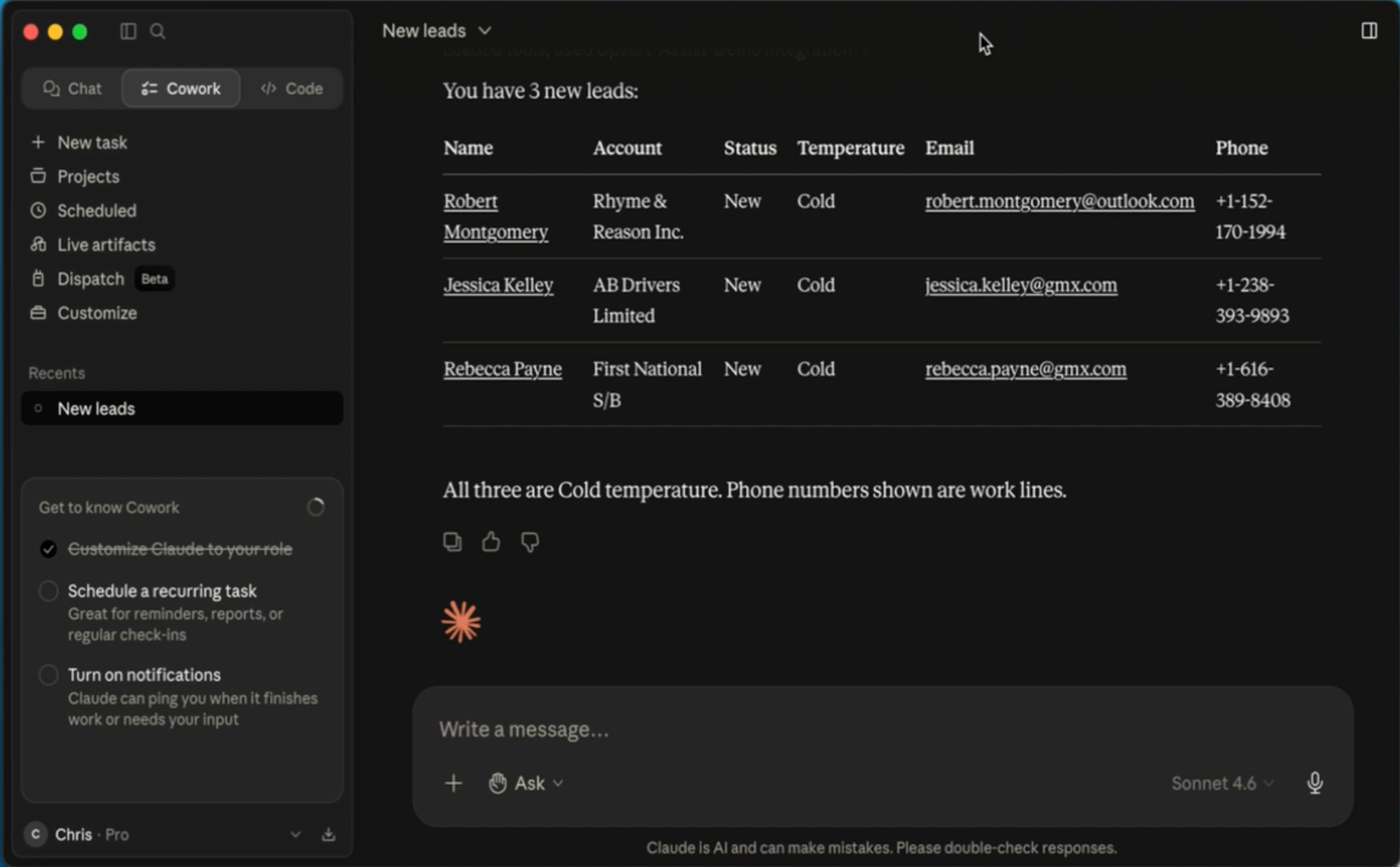 Claude app showing results retrieved from SugarAI