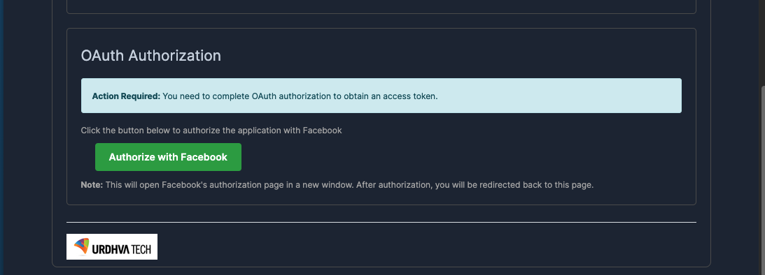 SugarAI WhatsApp OAuth Settings page with App ID, App Secret fields and Authorize with Facebook button